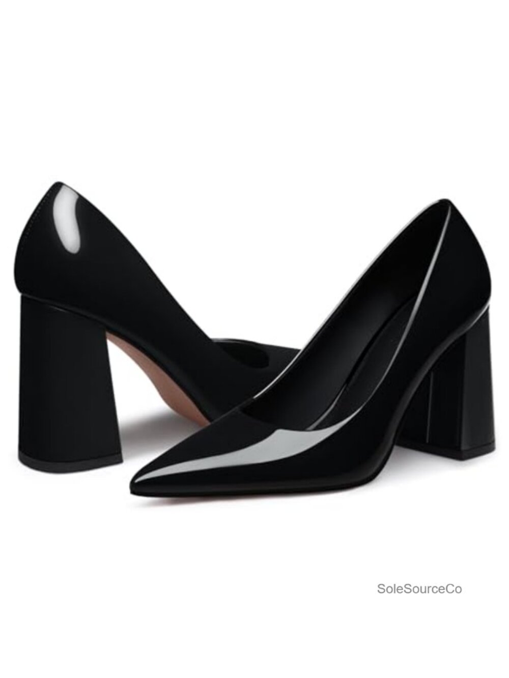 Women's Chunky High Heels Closed Toe Dress Pumps PU Leather